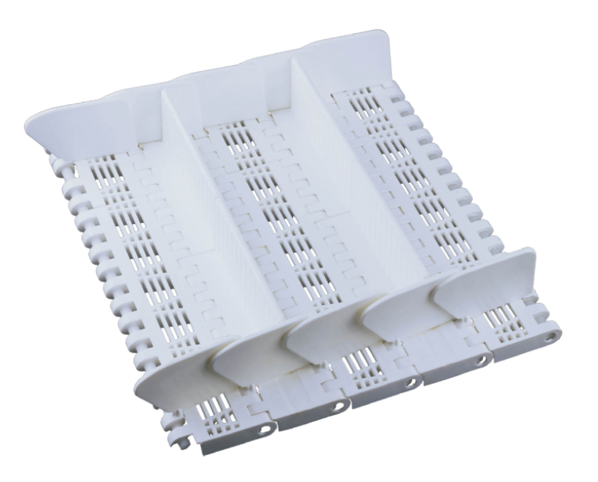 PL OPB Flush grid modular belt with base flight and side guards